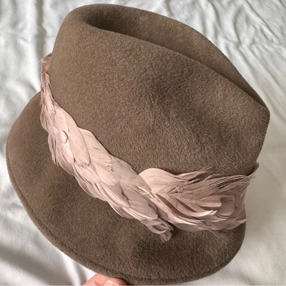 Eugenia Kim Max Feather Trimmed Rabbit Felt Fedora Khaki 